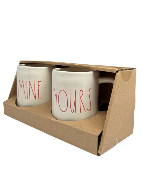 Rae Dunn Other - Rae Dunn MINE YOURS Mug Set White Red Large Letters Dimples NWT NIB OG 2017